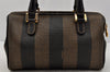 Authentic FENDI Pequin 2Way Shoulder Hand Bag PVC Leather Brown Black 1053J