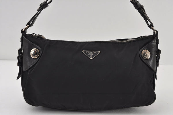 Authentic PRADA Vintage Nylon Tessuto Leather Shoulder Bag Purse Black 1054J