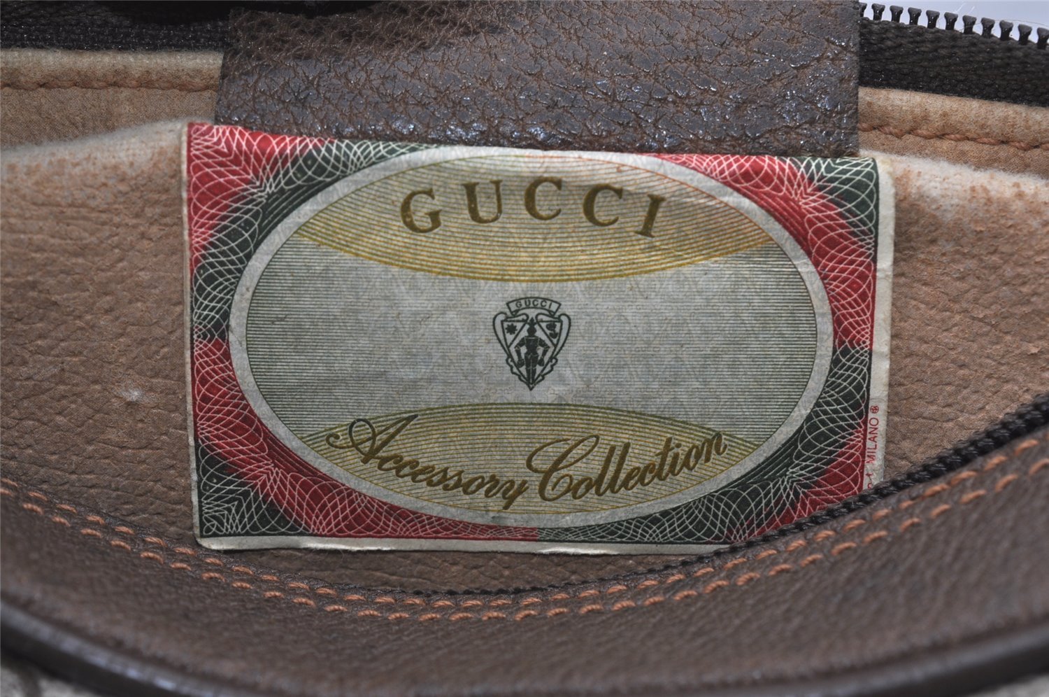 Authentic GUCCI Web Sherry Line Clutch Hand Bag GG PVC Leather Brown Junk 1055I