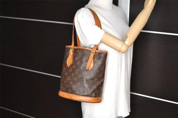 Authentic Louis Vuitton Monogram Bucket PM Shoulder Tote Bag M42238 Junk 1055K