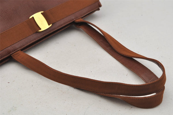 Authentic Salvatore Ferragamo Vara Leather Shoulder Tote Bag Brown SF 1056J