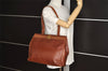 Authentic Salvatore Ferragamo Vara Leather Shoulder Tote Bag Brown SF 1056J