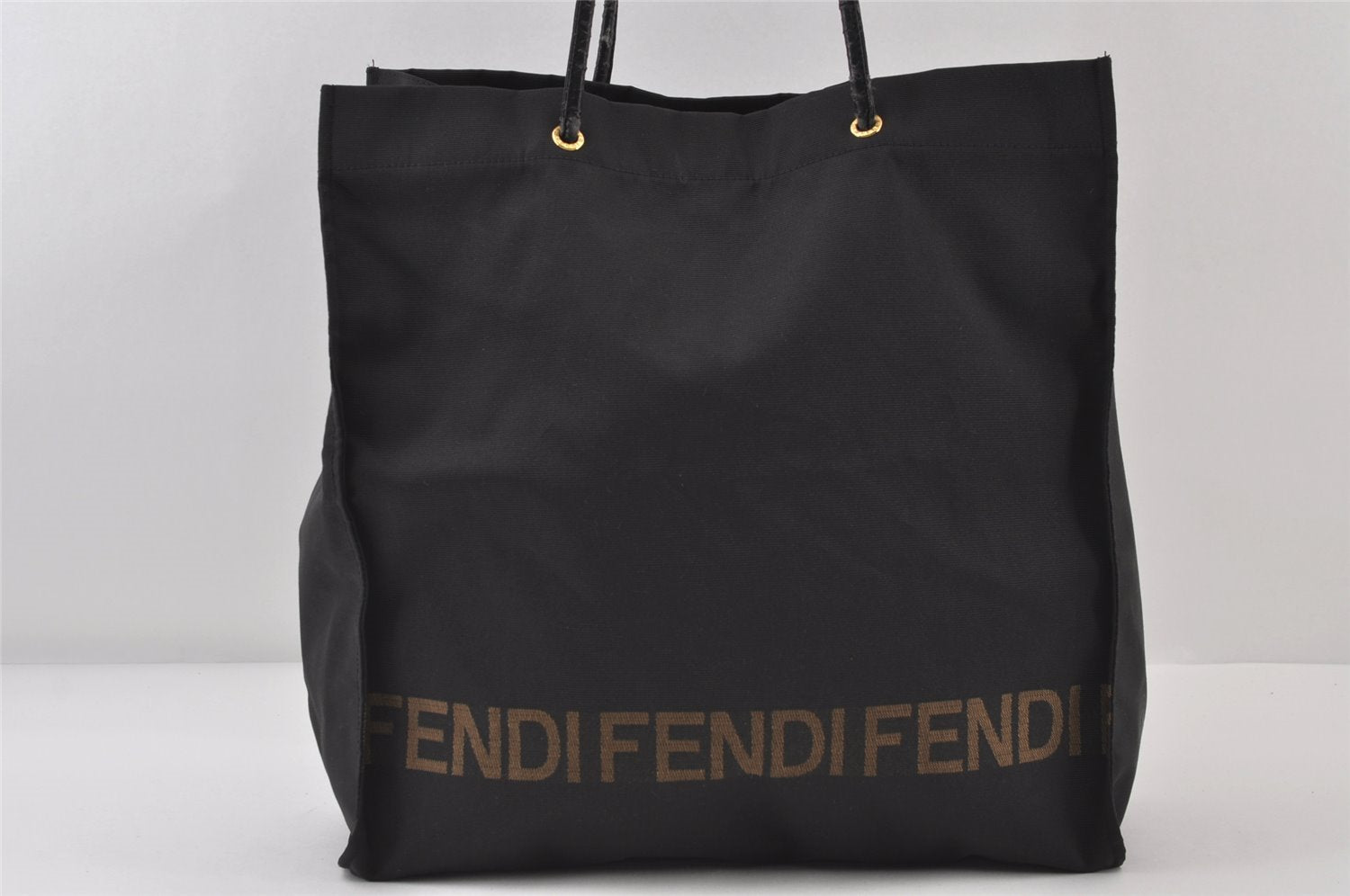 Authentic FENDI Vintage Nylon Leather Shoulder Tote Bag Black 1057J