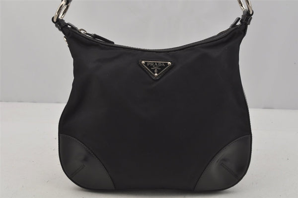 Authentic PRADA Nylon Tessuto Leather Shoulder Cross Body Bag Purse Black 1058J