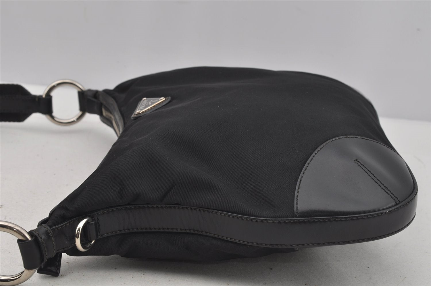 Authentic PRADA Nylon Tessuto Leather Shoulder Cross Body Bag Purse Black 1058J