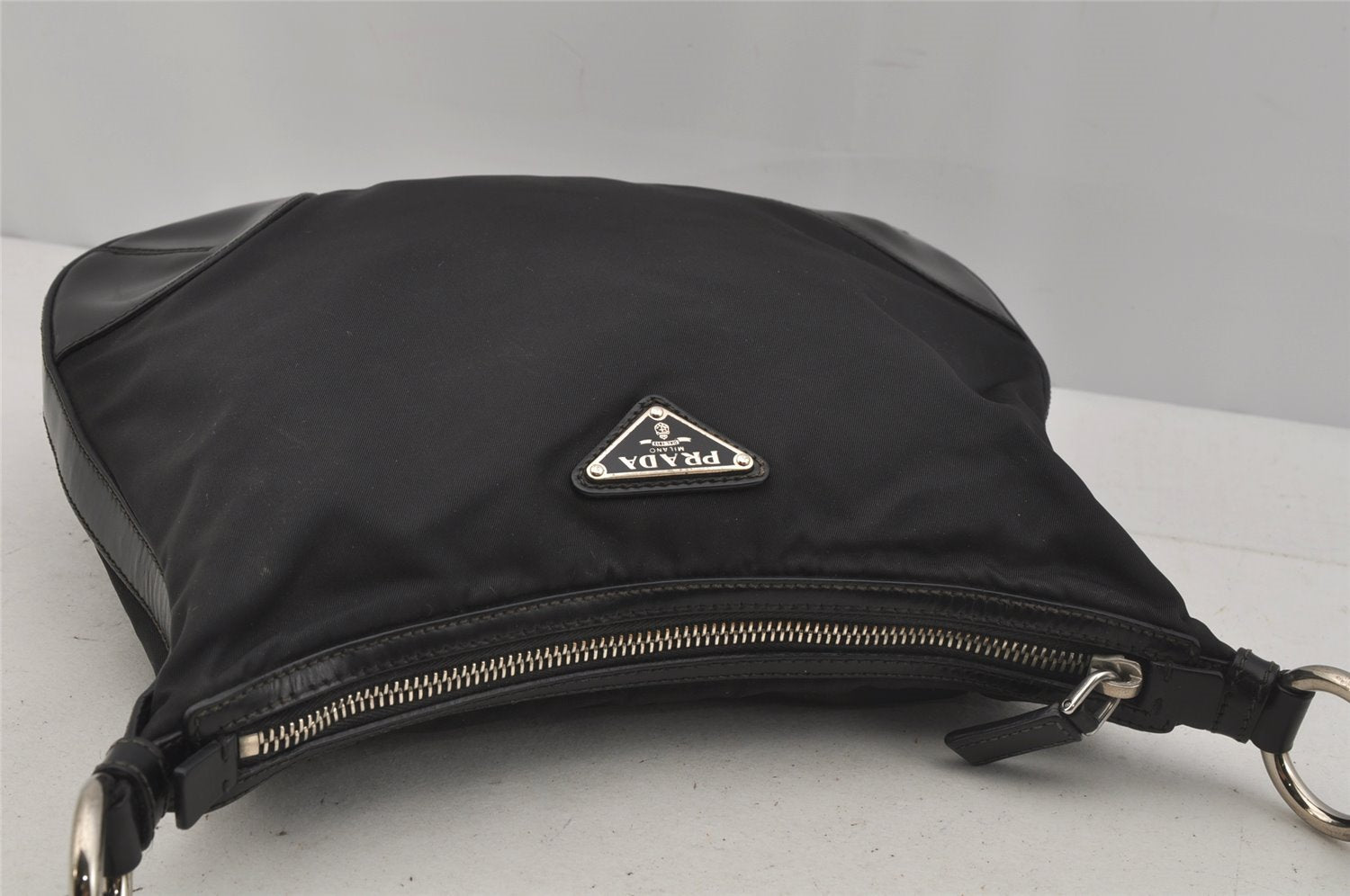 Authentic PRADA Nylon Tessuto Leather Shoulder Cross Body Bag Purse Black 1058J