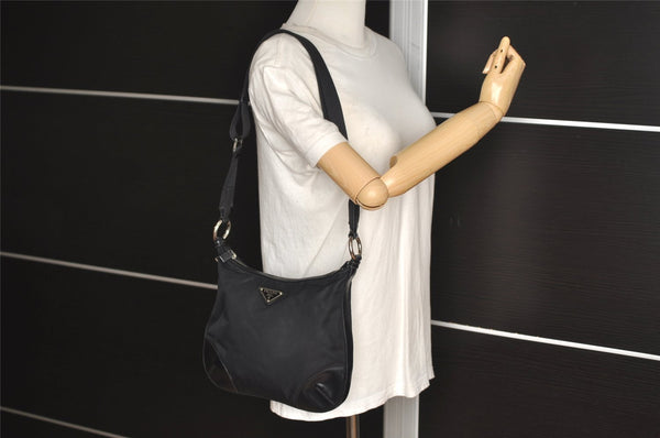 Authentic PRADA Nylon Tessuto Leather Shoulder Cross Body Bag Purse Black 1058J