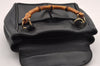 Authentic GUCCI Bamboo 2Way Hand Shoulder Cross Body Bag Leather Black 1062I