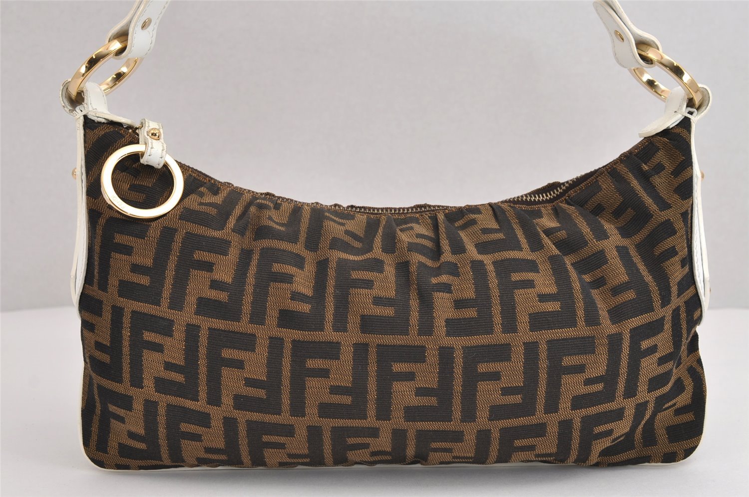 Authentic FENDI Vintage Zucca Shoulder Hand Bag Purse Canvas Leather Brown 1063J