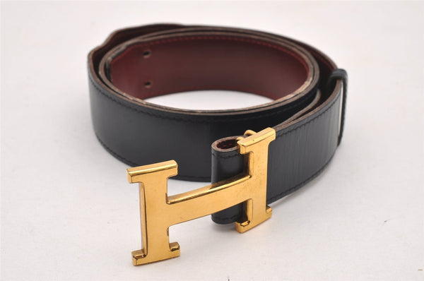 Authentic HERMES Constance Leather Belt Size 85cm 33.5" Navy Bordeaux 1064J