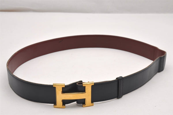 Authentic HERMES Constance Leather Belt Size 85cm 33.5" Navy Bordeaux 1064J