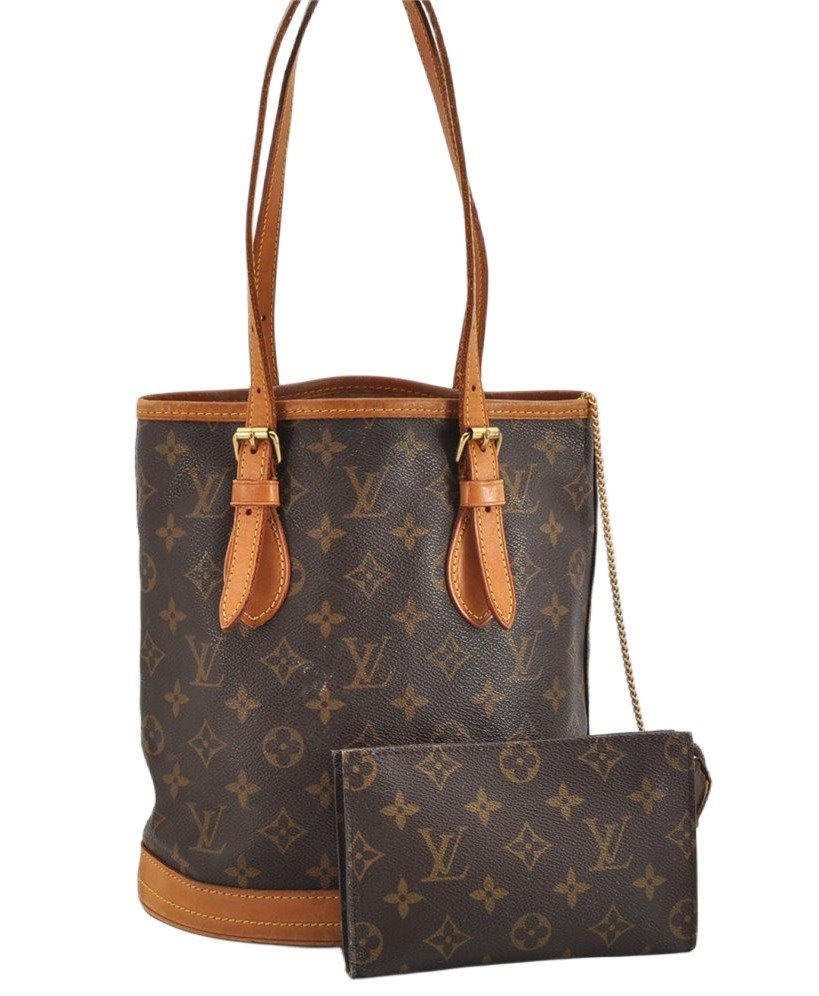 Authentic Louis Vuitton Monogram Bucket PM Shoulder Tote Bag M42238 Junk 1064K