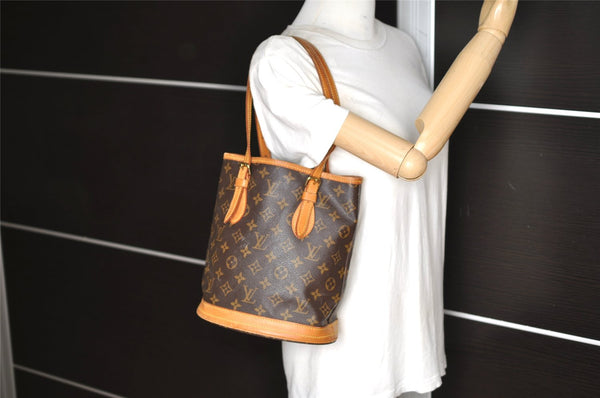 Authentic Louis Vuitton Monogram Bucket PM Shoulder Tote Bag M42238 Junk 1064K