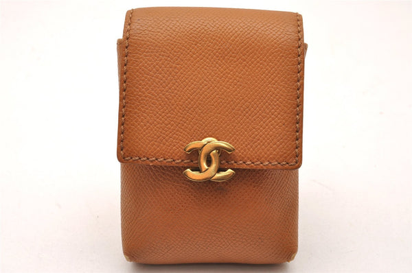 Authentic CHANEL Vintage Leather CC Logo Cigarette Case Pouch Purse Brown 1065J