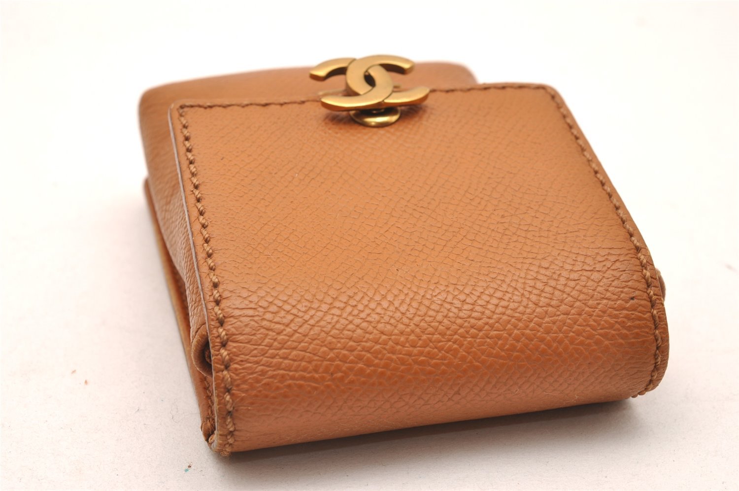 Authentic CHANEL Vintage Leather CC Logo Cigarette Case Pouch Purse Brown 1065J