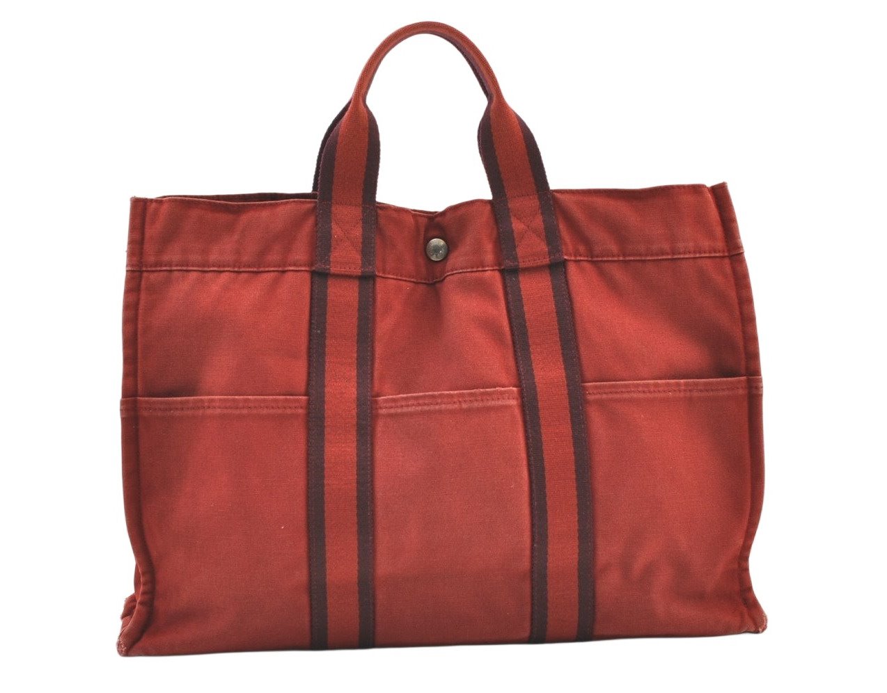 Authentic HERMES Vintage Fourre Tout MM Hand Tote Bag Canvas Red 1066K