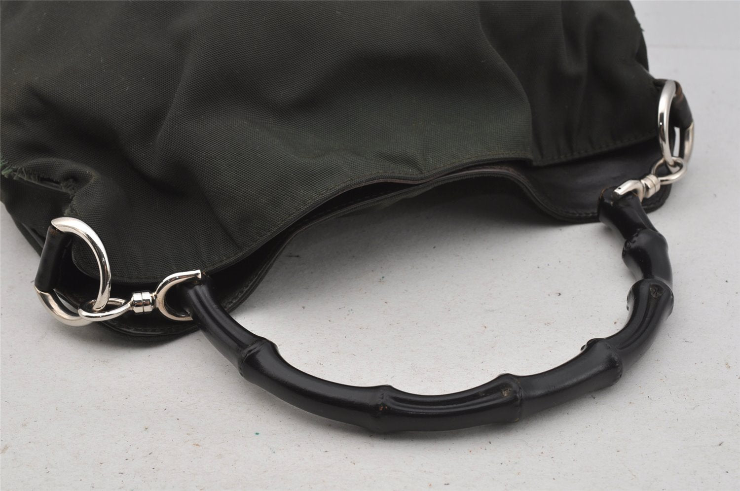 Authentic GUCCI Bamboo 2Way Shoulder Hand Bag Nylon Leather 0018638 Green 1067J