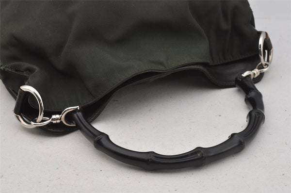 Authentic GUCCI Bamboo 2Way Shoulder Hand Bag Nylon Leather 0018638 Green 1067J