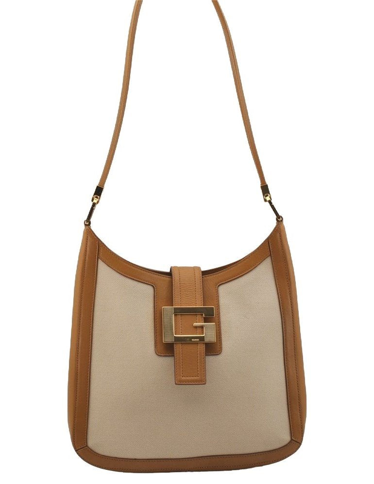 Authentic GUCCI Vintage Shoulder Bag Purse Canvas Leather 0014142 White 1068J