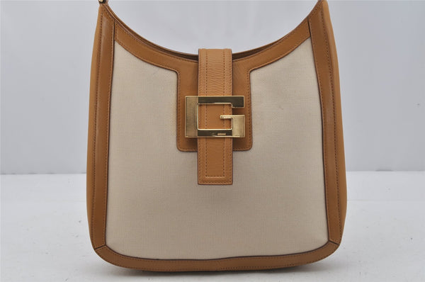 Authentic GUCCI Vintage Shoulder Bag Purse Canvas Leather 0014142 White 1068J