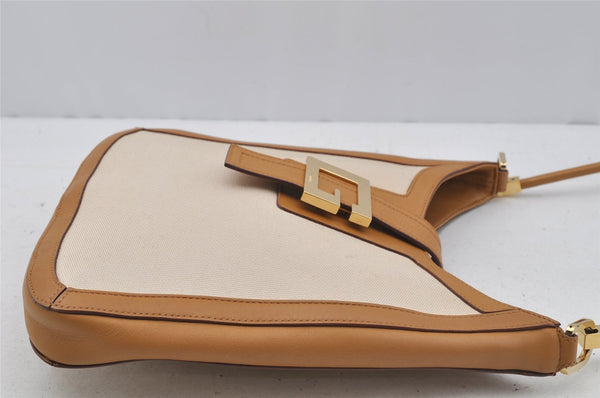 Authentic GUCCI Vintage Shoulder Bag Purse Canvas Leather 0014142 White 1068J