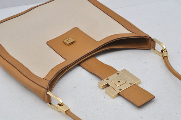 Authentic GUCCI Vintage Shoulder Bag Purse Canvas Leather 0014142 White 1068J