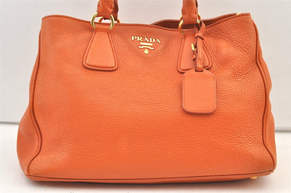 Authentic PRADA Vintage Leather 2Way Shoulder Hand Bag Orange 1068K