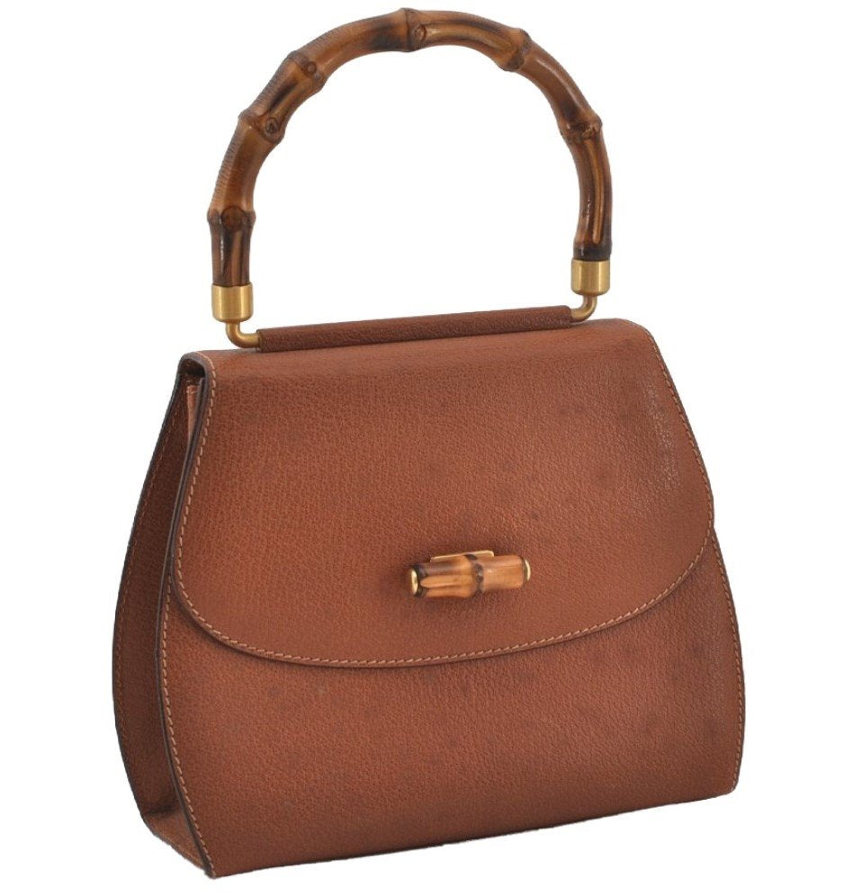 Authentic GUCCI Bamboo 2Way Shoulder Hand Bag Purse Leather Brown 1069J