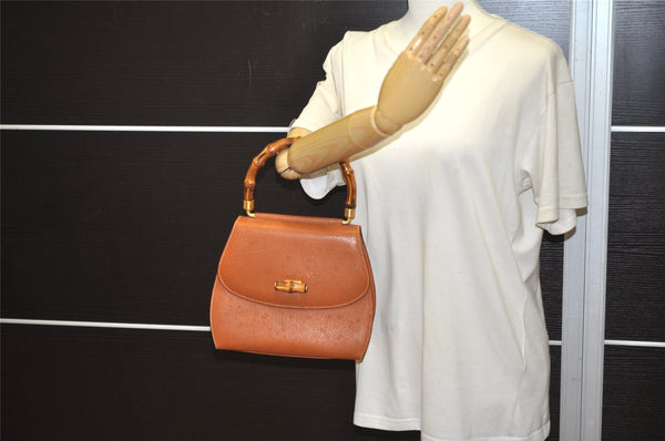 Authentic GUCCI Bamboo 2Way Shoulder Hand Bag Purse Leather Brown 1069J