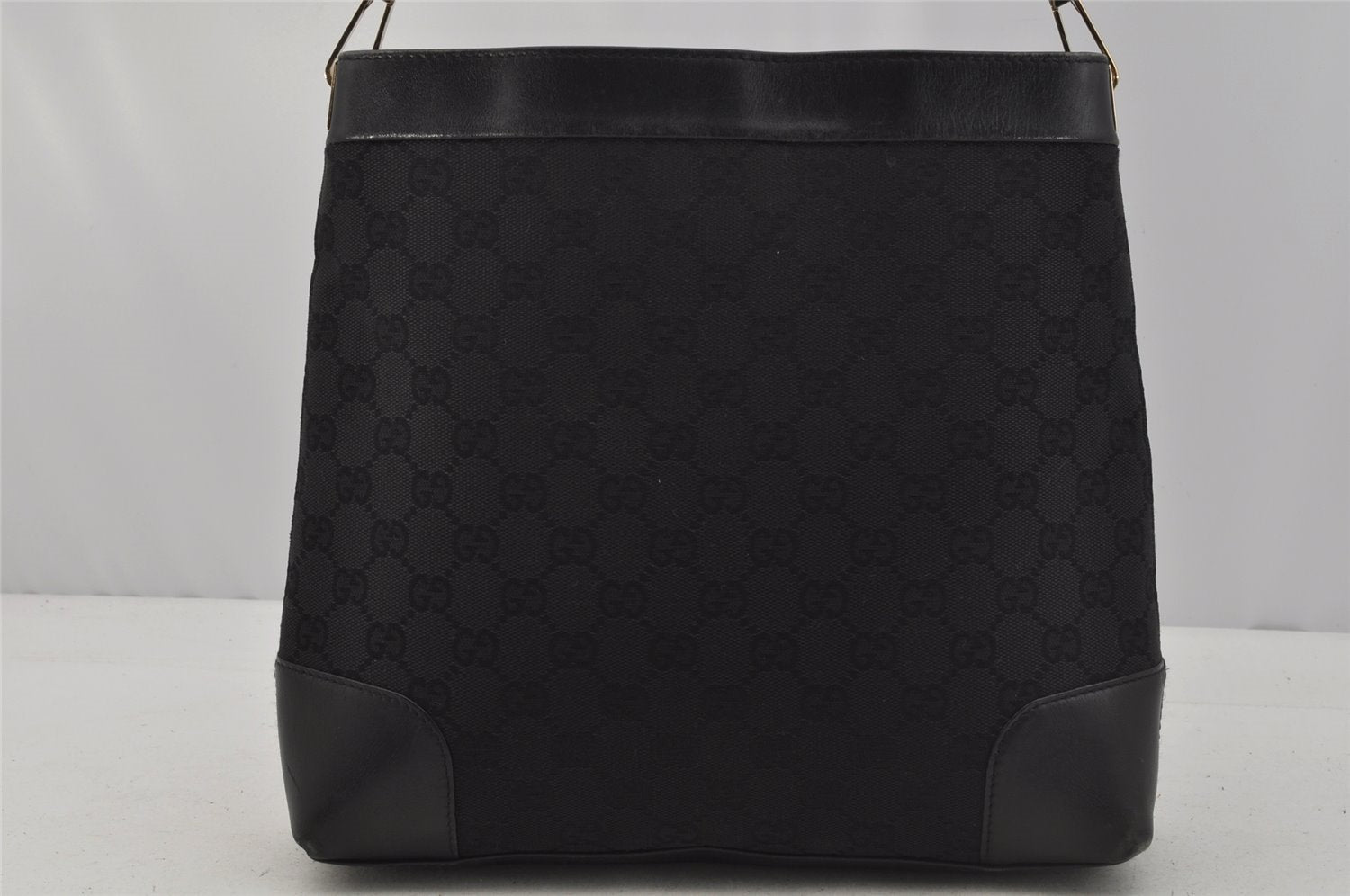 Authentic GUCCI Shoulder Tote Bag GG Canvas Leather 33900 Black 1070J