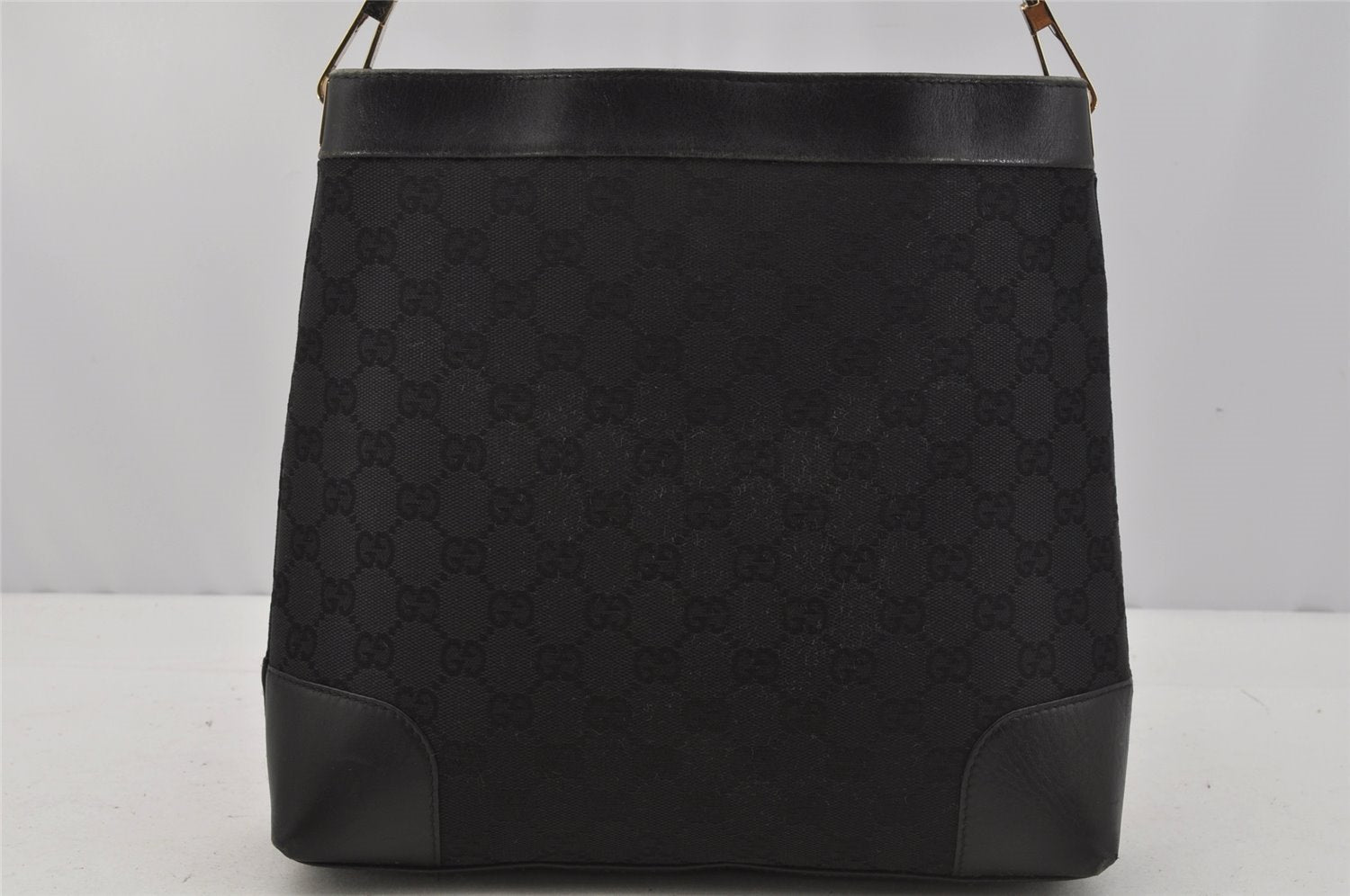 Authentic GUCCI Shoulder Tote Bag GG Canvas Leather 33900 Black 1070J