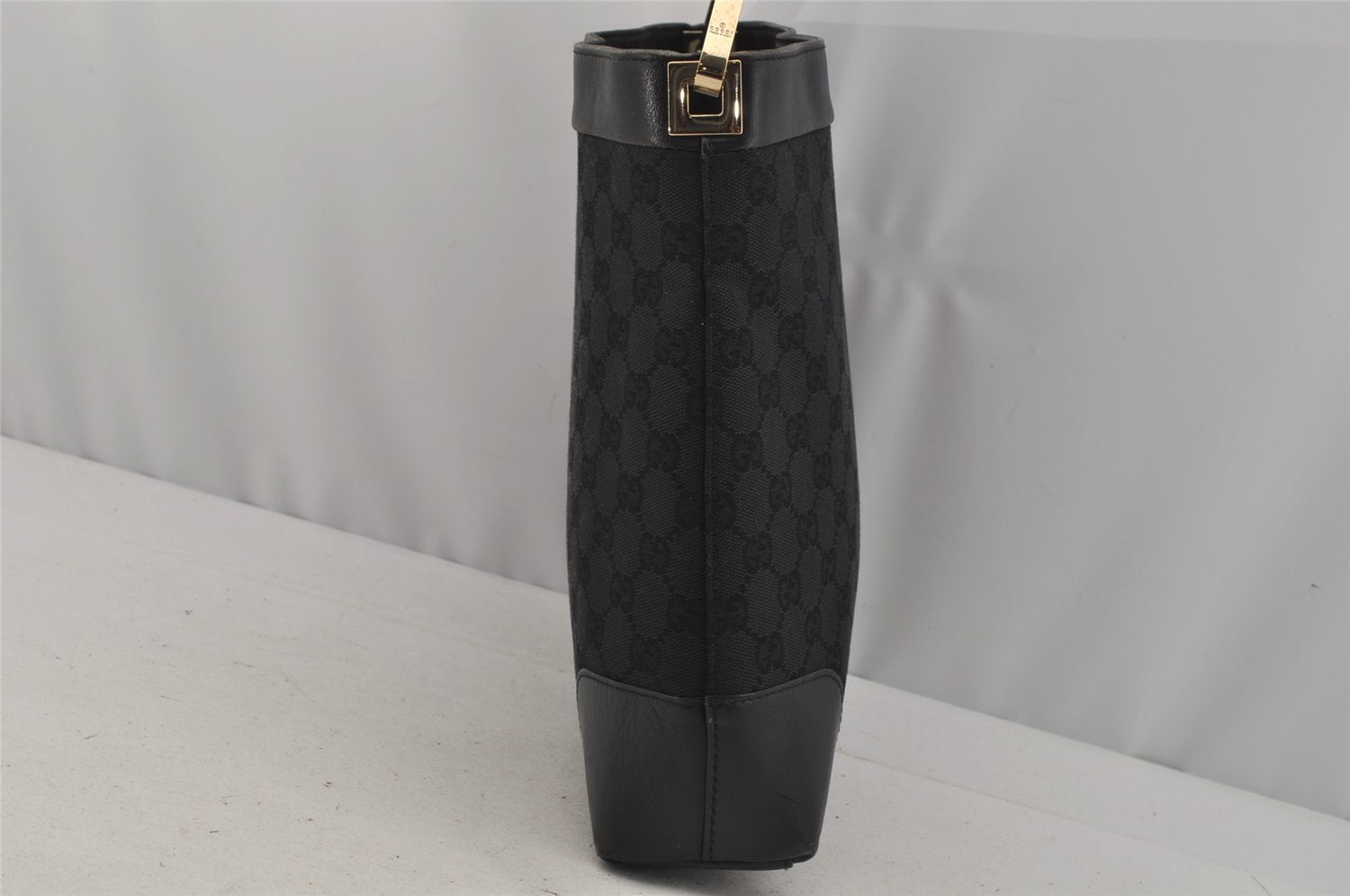 Authentic GUCCI Shoulder Tote Bag GG Canvas Leather 33900 Black 1070J