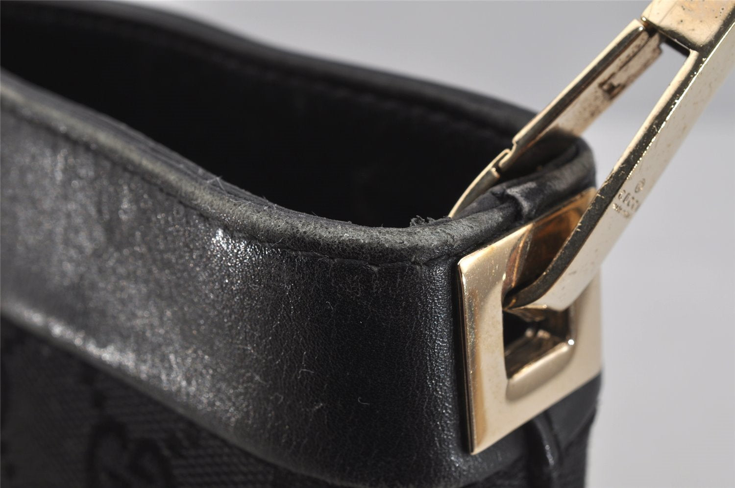 Authentic GUCCI Shoulder Tote Bag GG Canvas Leather 33900 Black 1070J