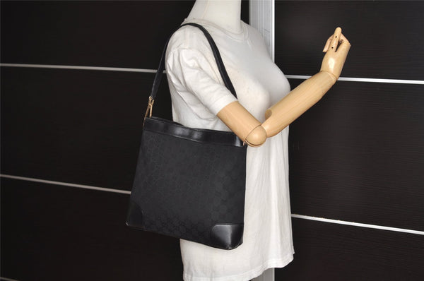 Authentic GUCCI Shoulder Tote Bag GG Canvas Leather 33900 Black 1070J