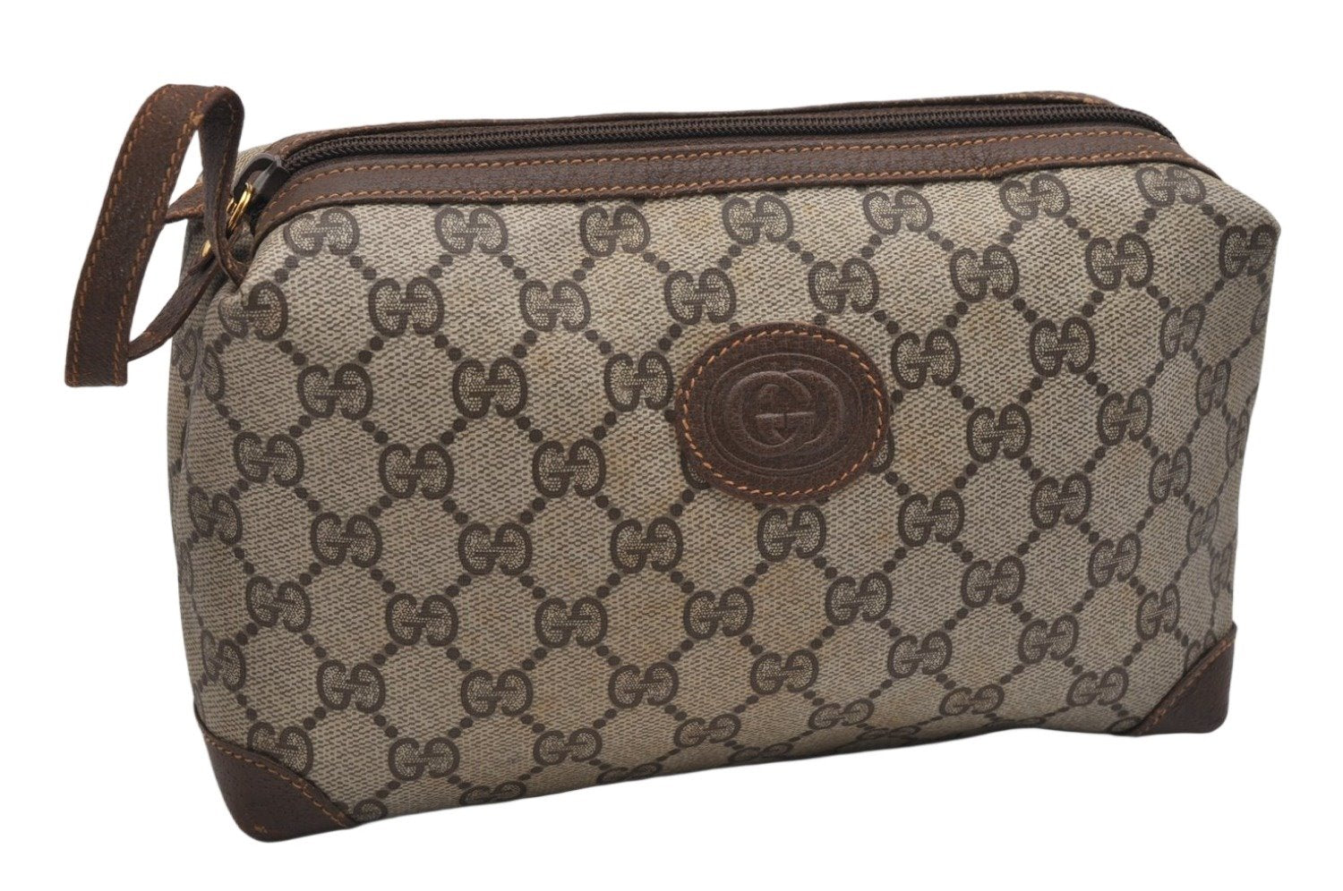 Authentic GUCCI Clutch Hand Bag Purse GG PVC Leather Brown Junk 1070K