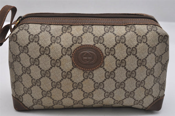 Authentic GUCCI Clutch Hand Bag Purse GG PVC Leather Brown Junk 1070K