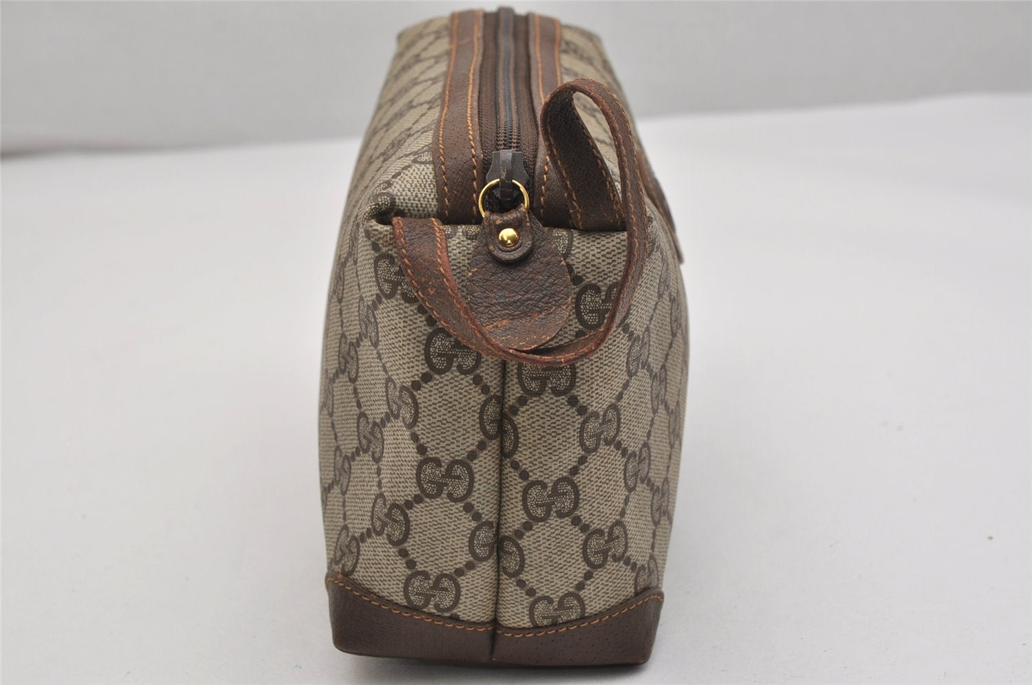 Authentic GUCCI Clutch Hand Bag Purse GG PVC Leather Brown Junk 1070K