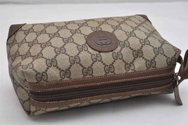 Authentic GUCCI Clutch Hand Bag Purse GG PVC Leather Brown Junk 1070K