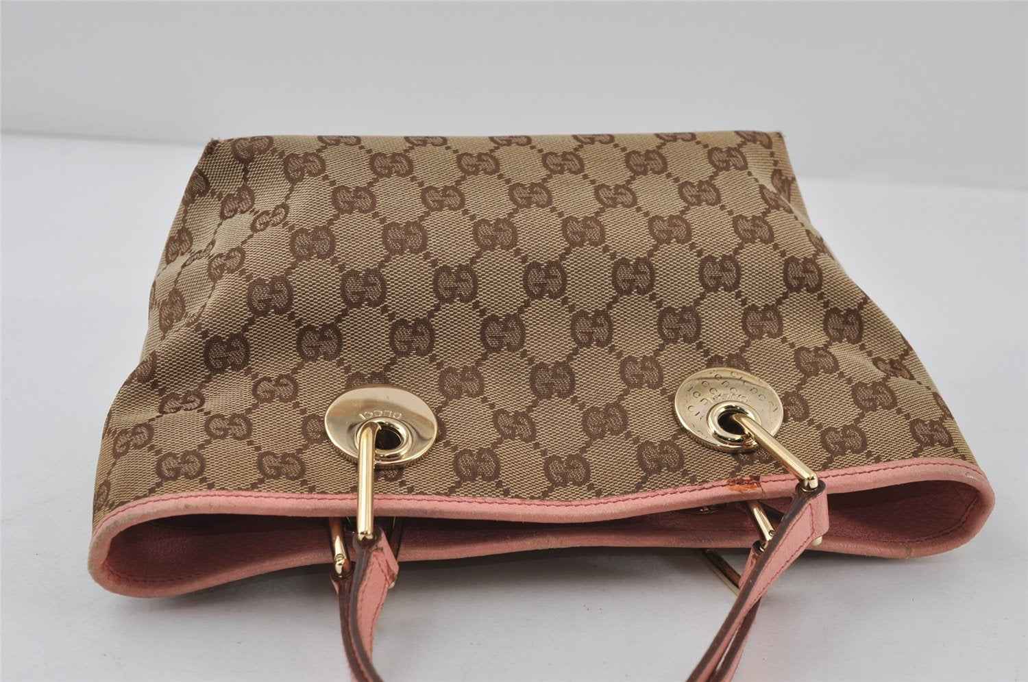 Authentic GUCCI Eclipse Hand Tote Bag Purse GG Canvas Leather 120844 Brown 1071J