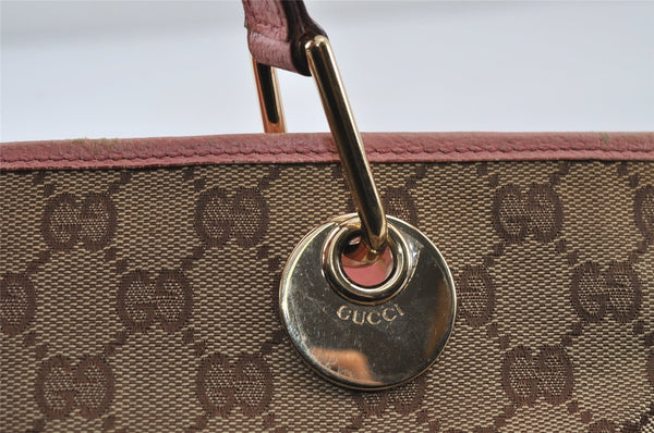 Authentic GUCCI Eclipse Hand Tote Bag Purse GG Canvas Leather 120844 Brown 1071J