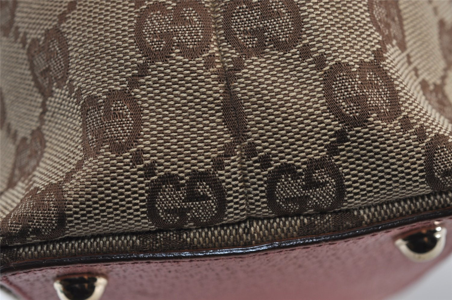 Authentic GUCCI Eclipse Hand Tote Bag Purse GG Canvas Leather 120844 Brown 1071J