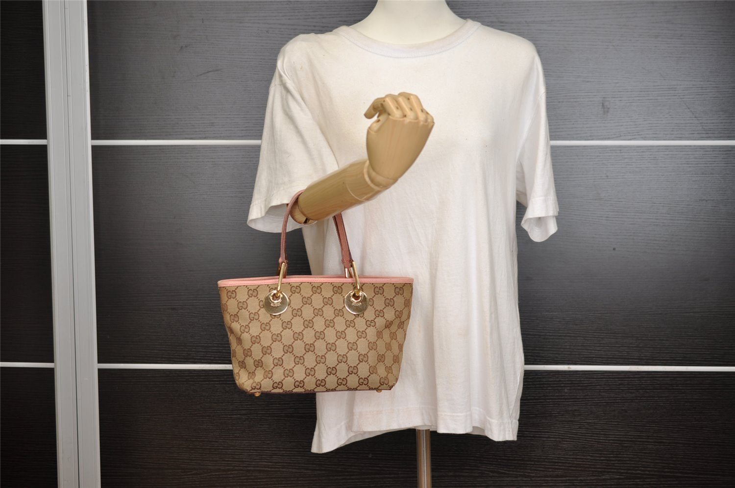 Authentic GUCCI Eclipse Hand Tote Bag Purse GG Canvas Leather 120844 Brown 1071J