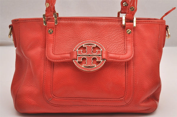 Authentic TORY BURCH Amanda Leather 2Way Shoulder Hand Bag Purse Orange 1072J