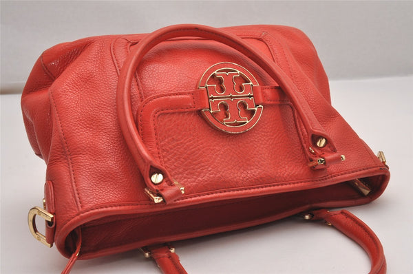 Authentic TORY BURCH Amanda Leather 2Way Shoulder Hand Bag Purse Orange 1072J