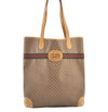 Authentic GUCCI Web Sherry Line Micro GG PVC Leather Tote Bag Brown 1072K