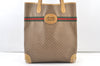 Authentic GUCCI Web Sherry Line Micro GG PVC Leather Tote Bag Brown 1072K
