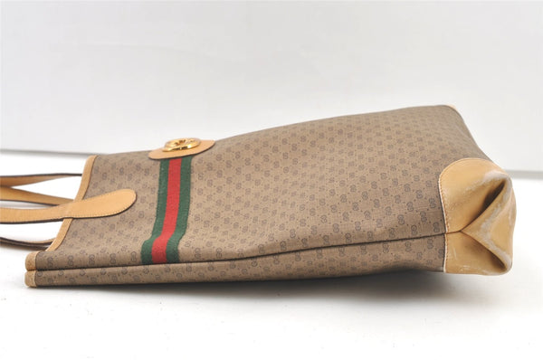Authentic GUCCI Web Sherry Line Micro GG PVC Leather Tote Bag Brown 1072K