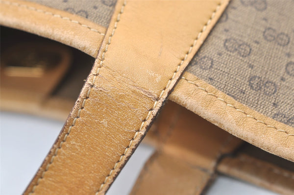 Authentic GUCCI Web Sherry Line Micro GG PVC Leather Tote Bag Brown 1072K