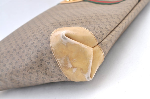 Authentic GUCCI Web Sherry Line Micro GG PVC Leather Tote Bag Brown 1072K