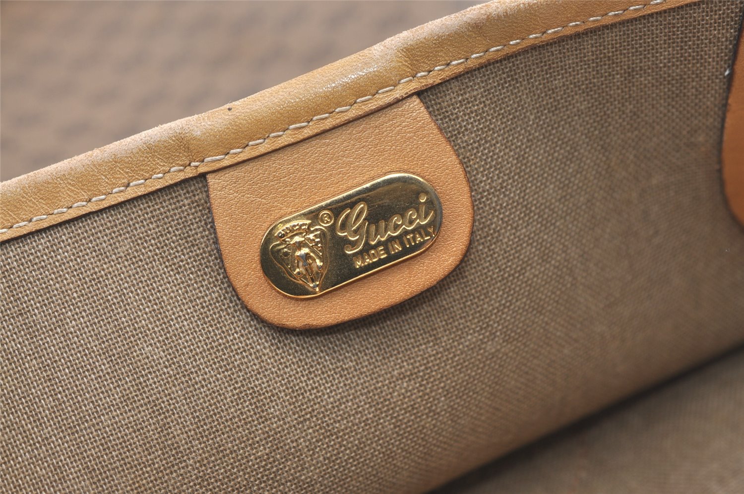 Authentic GUCCI Web Sherry Line Micro GG PVC Leather Tote Bag Brown 1072K